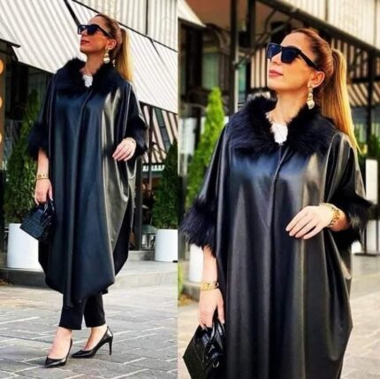 Lined Leather Coat with Fur - One-size